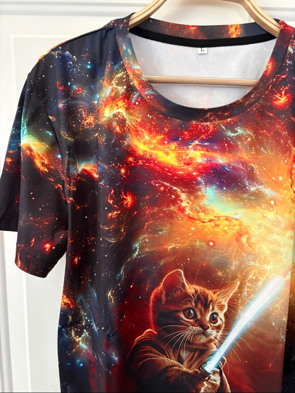 Galaxy Cat Lightsaber T-Shirt - Brown/Multicolor - Picture 4 of 9
